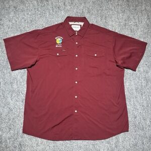 Poncho Western Snap Button Fishing Shirt Burgundy Regular Fit XL Logo Embroider